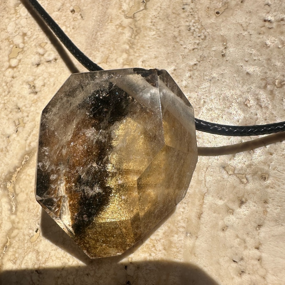 Golden Lodolite Quartz Necklace Stone and leather cord necklace